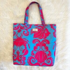 Lilly‎ Pulitzer for Estee Lauder Tote Bag Blue Pink Crab Fish Shell Beach Bag